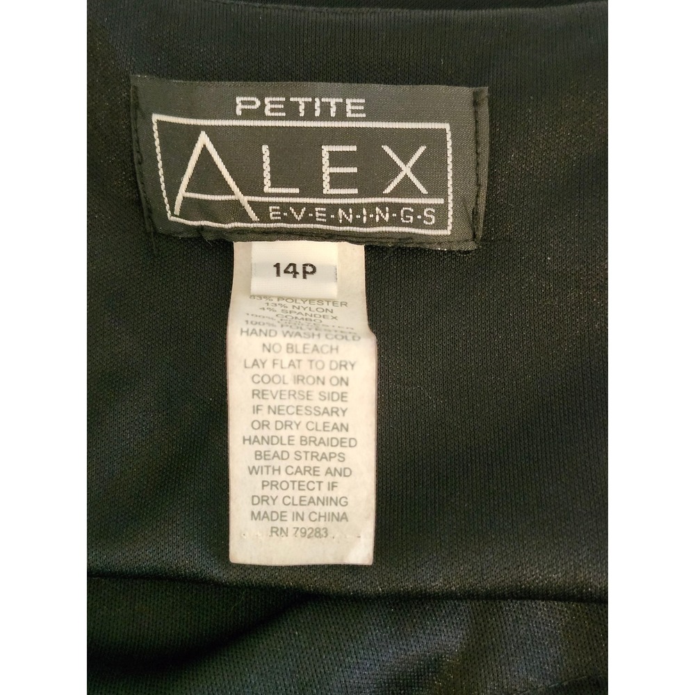 Vintage Alex Evenings Black Beaded Strap Cocktail Dress Petite 14P Midi Formal - Picture 9 of 12